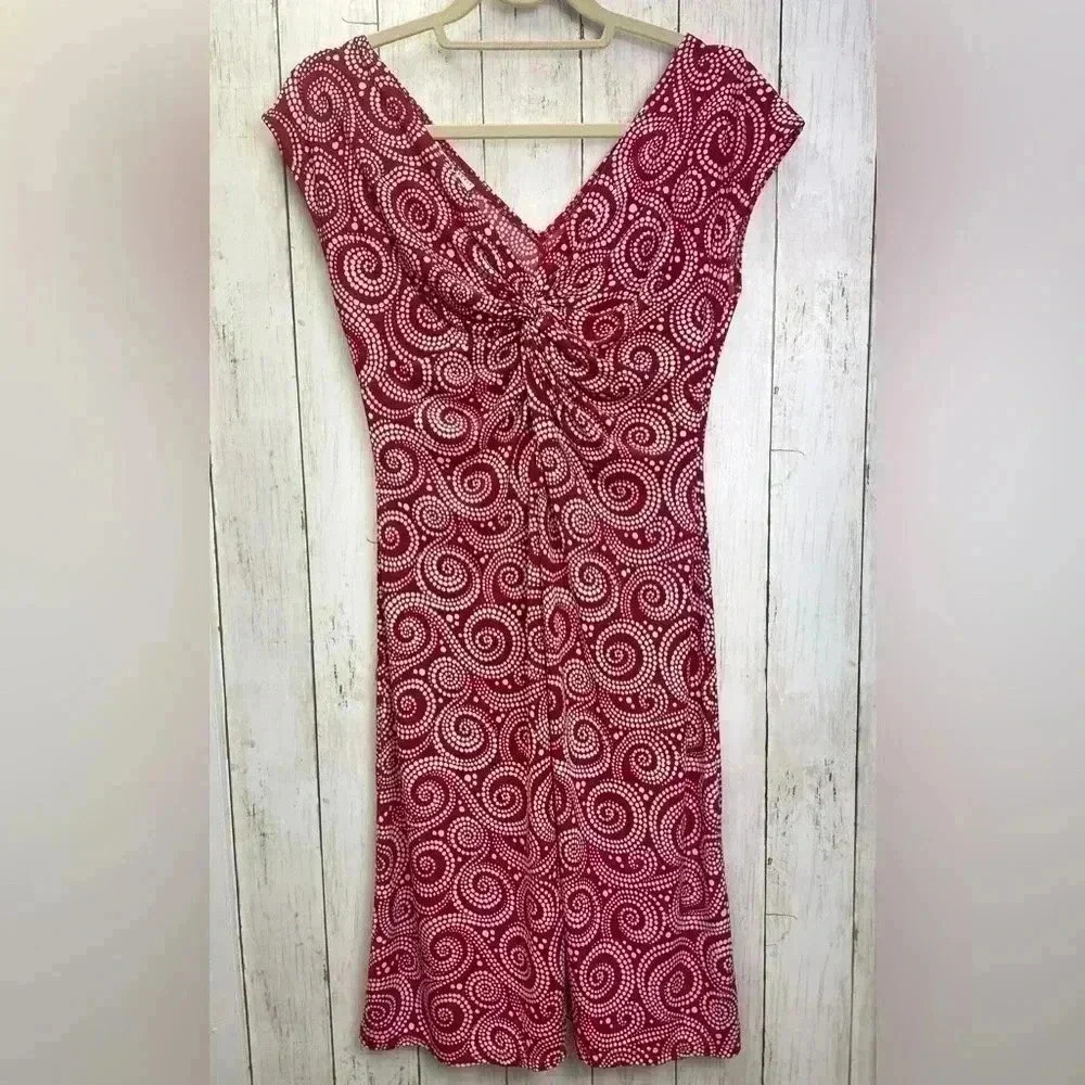 LONDON STYLE RED PATTERNED LIGHTWEIGHT DRESS SIZE 10P